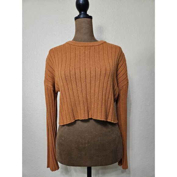 Forever 21 Women’s Ribbed Knit Cropped Sweater Rust Brown Size Large - Picture 1 of 2